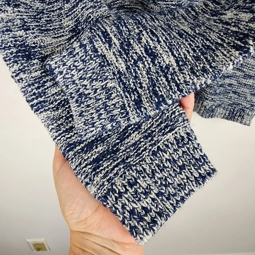 J.Crew Blue White Marbled Cotton Acrylic Sweater Size M